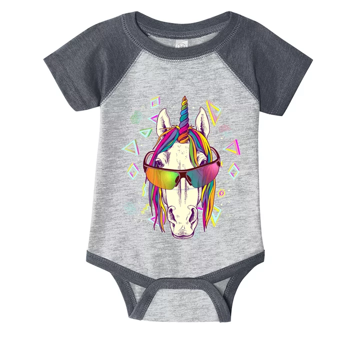 Retro 80's Eighties Rainbow Unicorn Infant Baby Jersey Bodysuit