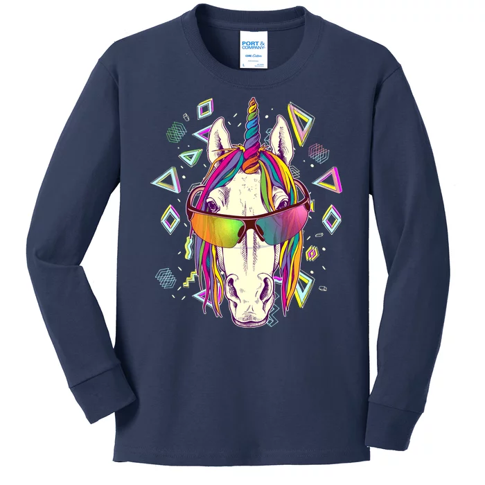 Retro 80's Eighties Rainbow Unicorn Kids Long Sleeve Shirt