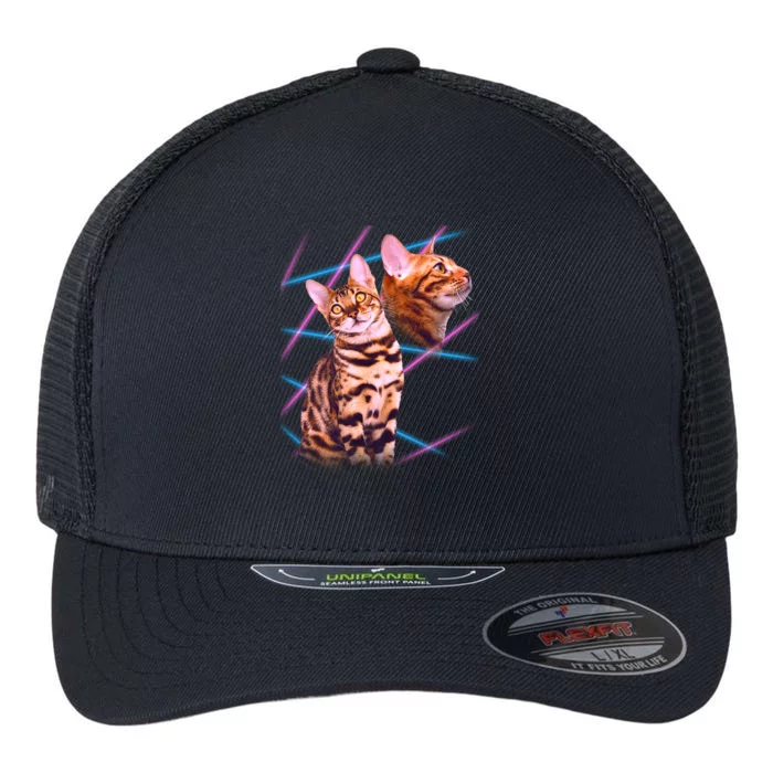 Retro 80s Eighties Lasers Double Exsposure Cat Flexfit Unipanel Trucker Cap