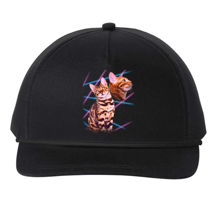 Retro 80s Eighties Lasers Double Exsposure Cat Snapback Five-Panel Rope Hat