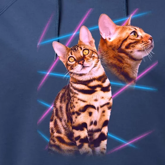 Retro 80s Eighties Lasers Double Exsposure Cat Performance Fleece Hoodie