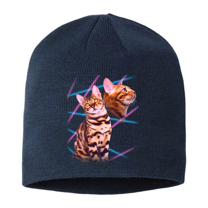 Retro 80s Eighties Lasers Double Exsposure Cat 8 1/2in Sustainable Knit Beanie