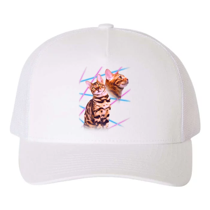 Retro 80s Eighties Lasers Double Exsposure Cat Yupoong Adult 5-Panel Trucker Hat