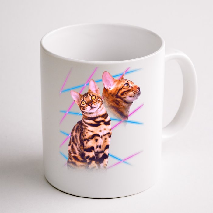 Retro 80s Eighties Lasers Double Exsposure Cat Front & Back Coffee Mug