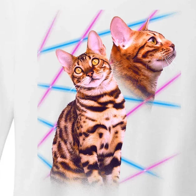 Retro 80s Eighties Lasers Double Exsposure Cat Womens CVC Long Sleeve Shirt