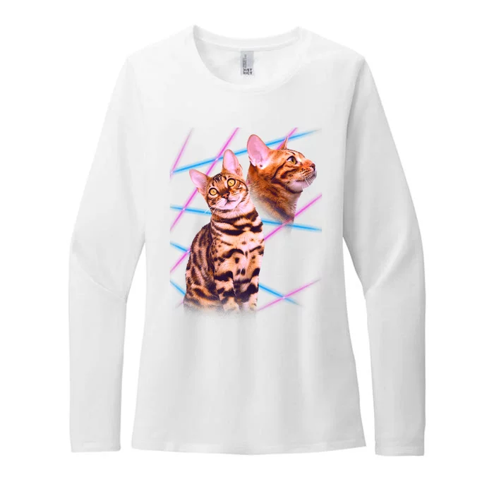 Retro 80s Eighties Lasers Double Exsposure Cat Womens CVC Long Sleeve Shirt