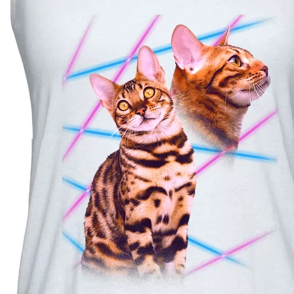 Retro 80s Eighties Lasers Double Exsposure Cat Ladies Essential Flowy Tank