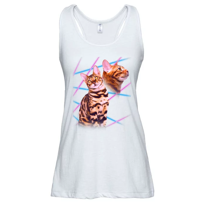 Retro 80s Eighties Lasers Double Exsposure Cat Ladies Essential Flowy Tank