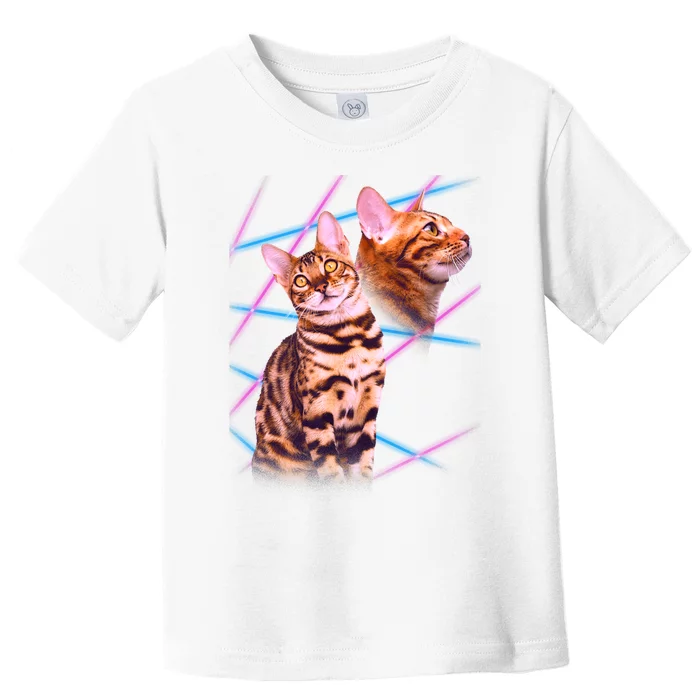 Retro 80s Eighties Lasers Double Exsposure Cat Toddler T-Shirt