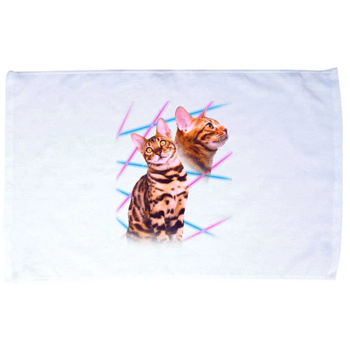 Retro 80s Eighties Lasers Double Exsposure Cat Microfiber Hand Towel