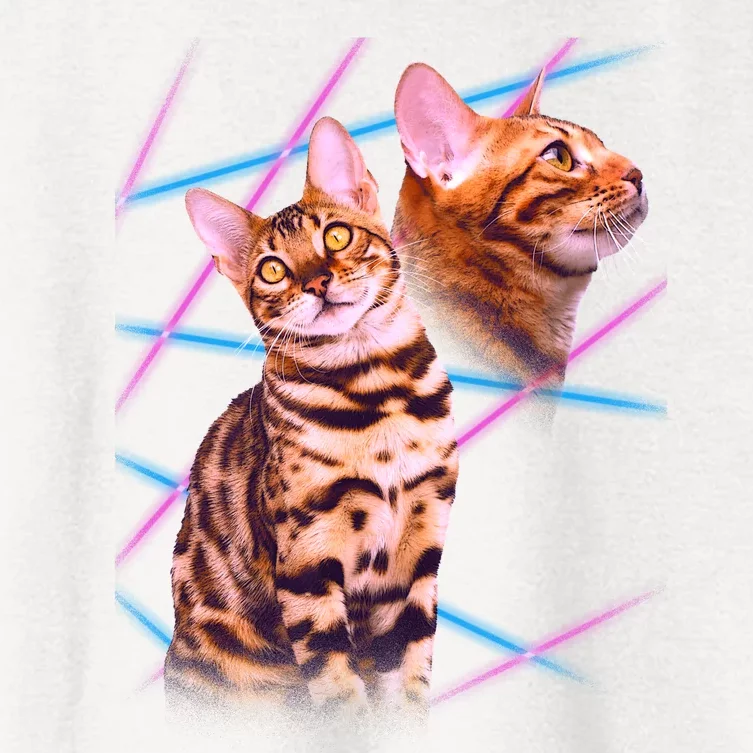 Retro 80s Eighties Lasers Double Exsposure Cat Women's Crop Top Tee