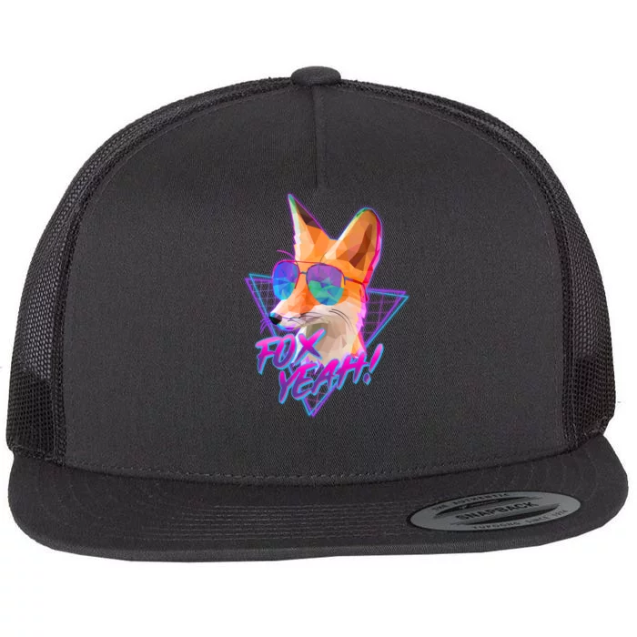 Retro 80's Eighties Polygon Fox Yeah Flat Bill Trucker Hat