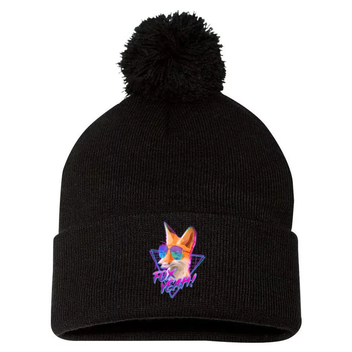 Retro 80's Eighties Polygon Fox Yeah Pom Pom 12in Knit Beanie