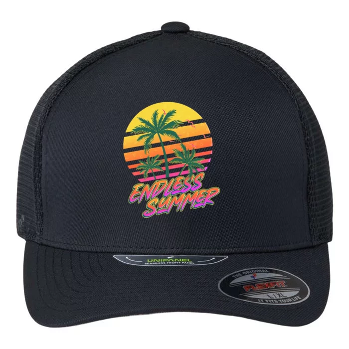 Retro 80s Eighties Tropical Endless Summer Flexfit Unipanel Trucker Cap