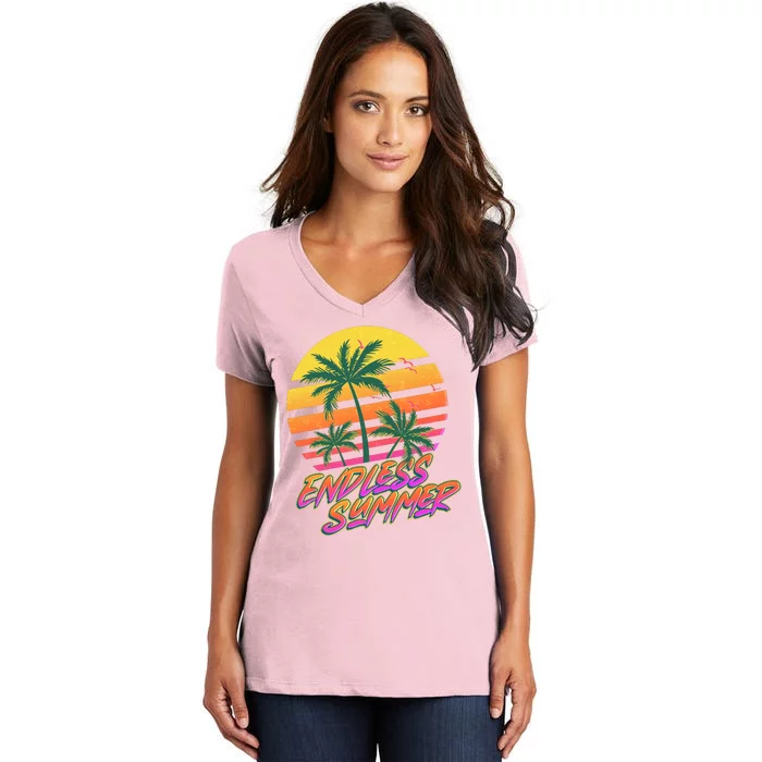 Retro 80s Eighties Tropical Endless Summer Women's V-Neck T-Shirt