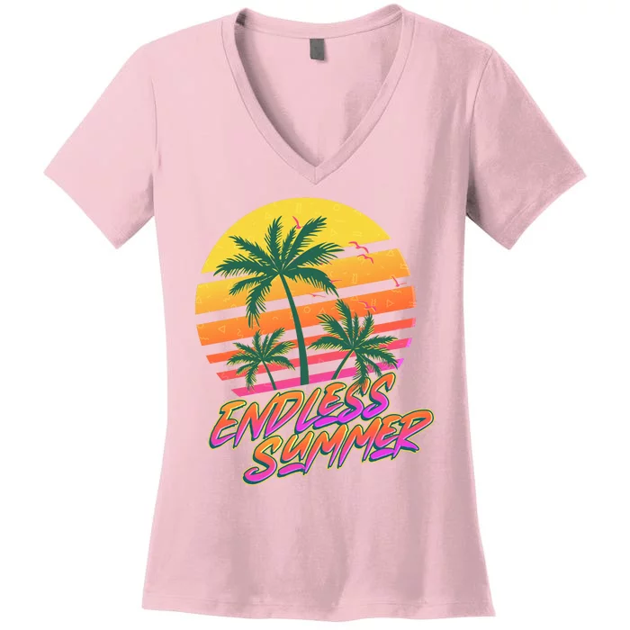 Retro 80s Eighties Tropical Endless Summer Women's V-Neck T-Shirt