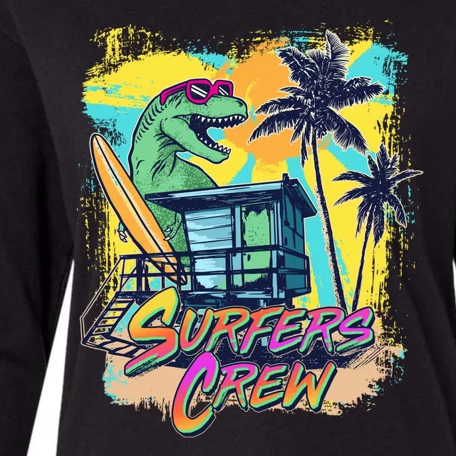 Retro 80s Eighties TRex Dinosaur Surfers Crew Womens Cotton Relaxed Long Sleeve T-Shirt