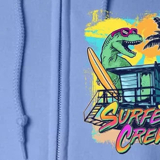 Retro 80s Eighties TRex Dinosaur Surfers Crew Full Zip Hoodie