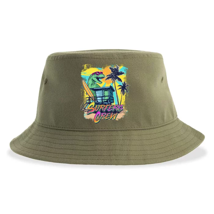 Retro 80s Eighties TRex Dinosaur Surfers Crew Sustainable Bucket Hat