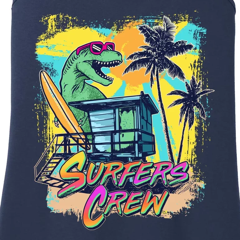 Retro 80s Eighties TRex Dinosaur Surfers Crew Ladies Essential Tank