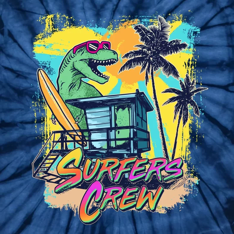 Retro 80s Eighties TRex Dinosaur Surfers Crew Tie-Dye T-Shirt