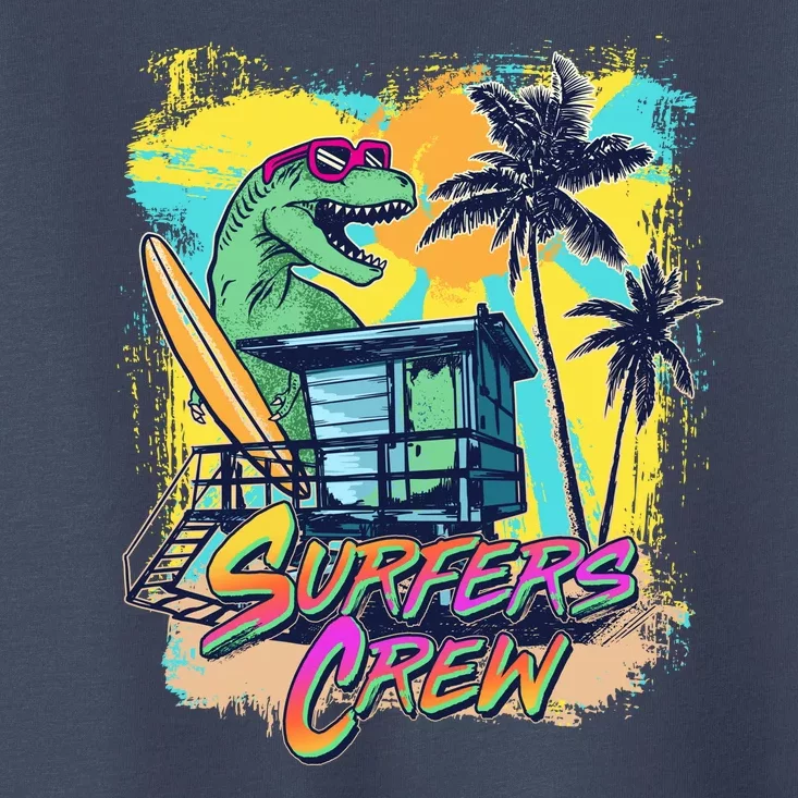 Retro 80s Eighties TRex Dinosaur Surfers Crew Toddler T-Shirt