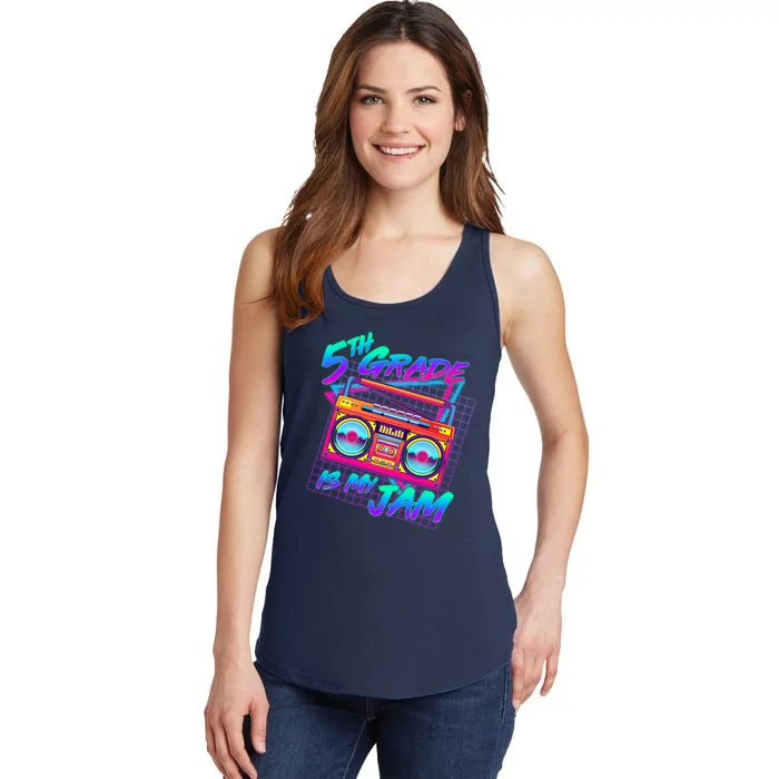 Retro 80's Fifth Grade Is My Jam Neon Boombox Ladies Essential Tank