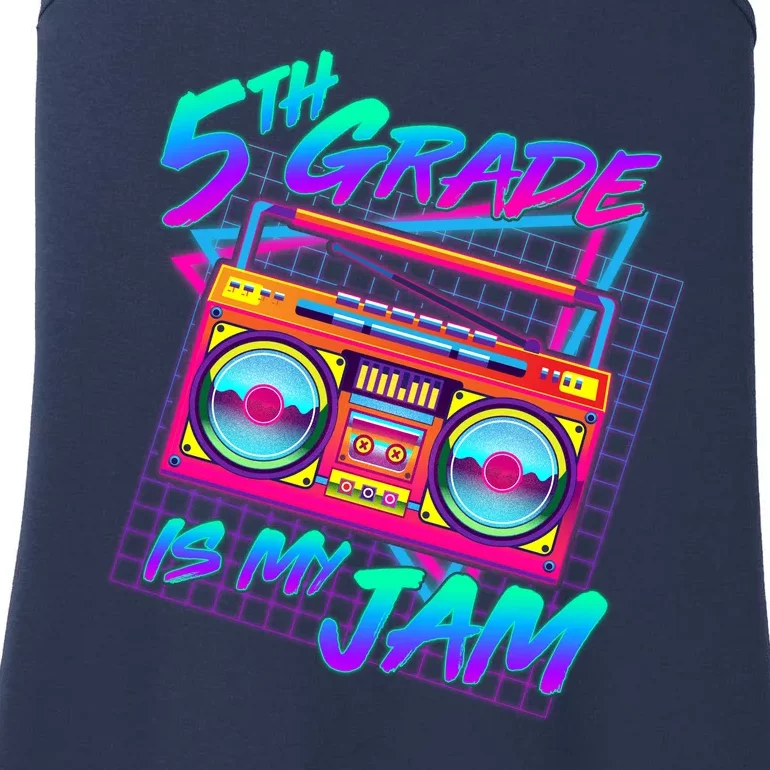 Retro 80's Fifth Grade Is My Jam Neon Boombox Ladies Essential Tank