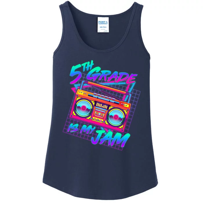 Retro 80's Fifth Grade Is My Jam Neon Boombox Ladies Essential Tank