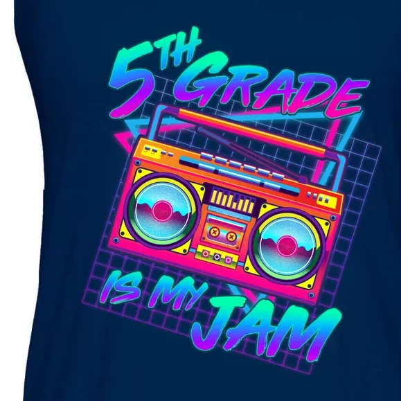 Retro 80's Fifth Grade Is My Jam Neon Boombox Ladies Essential Flowy Tank