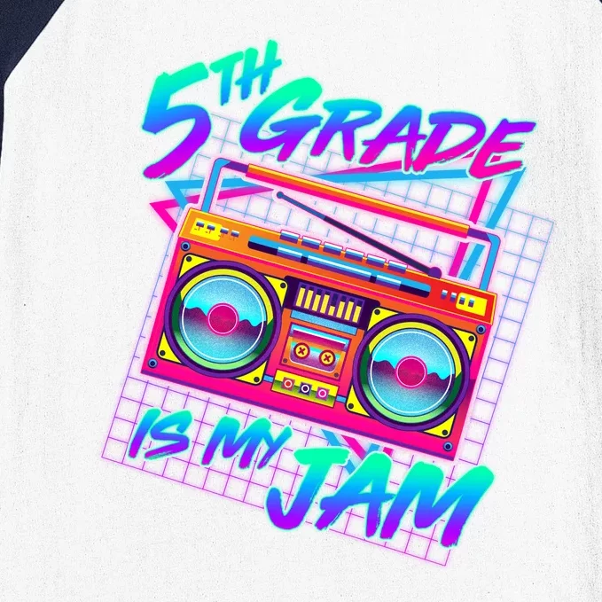 Retro 80's Fifth Grade Is My Jam Neon Boombox Baseball Sleeve Shirt