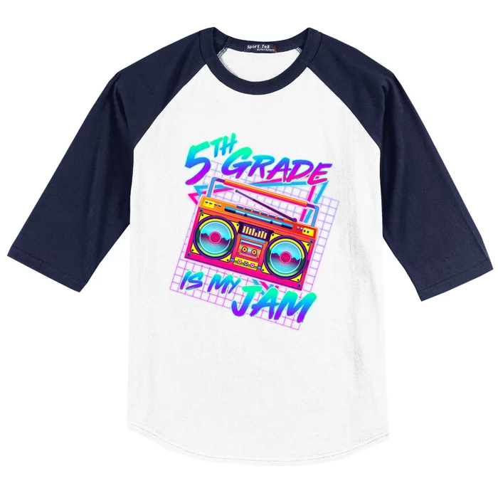 Retro 80's Fifth Grade Is My Jam Neon Boombox Baseball Sleeve Shirt