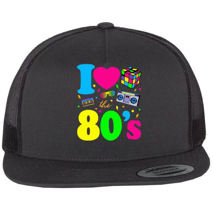 Retro 80s Fashion Trendy Flat Bill Trucker Hat