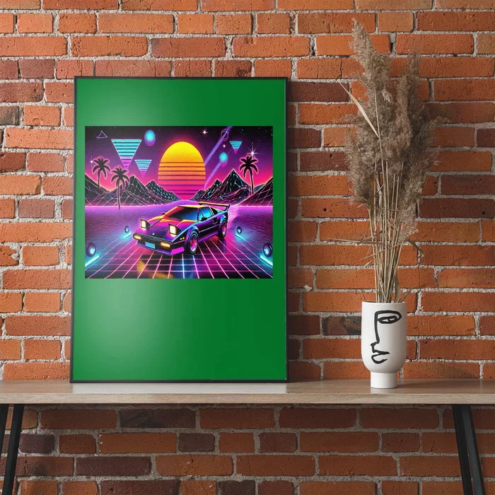 Retro 80s Futuristic Car Bright Vivid Sunset Scifi Artful Poster