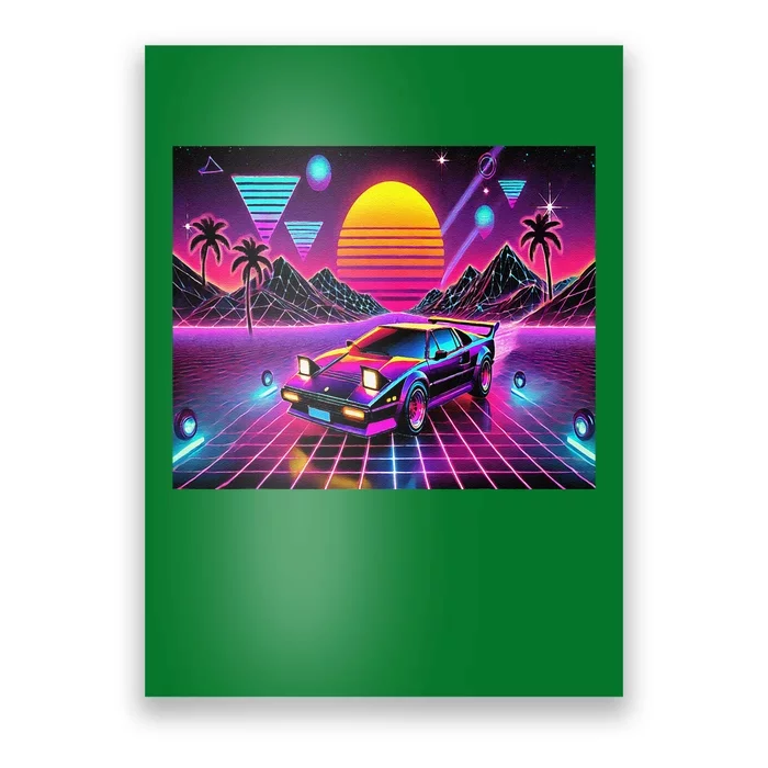 Retro 80s Futuristic Car Bright Vivid Sunset Scifi Artful Poster