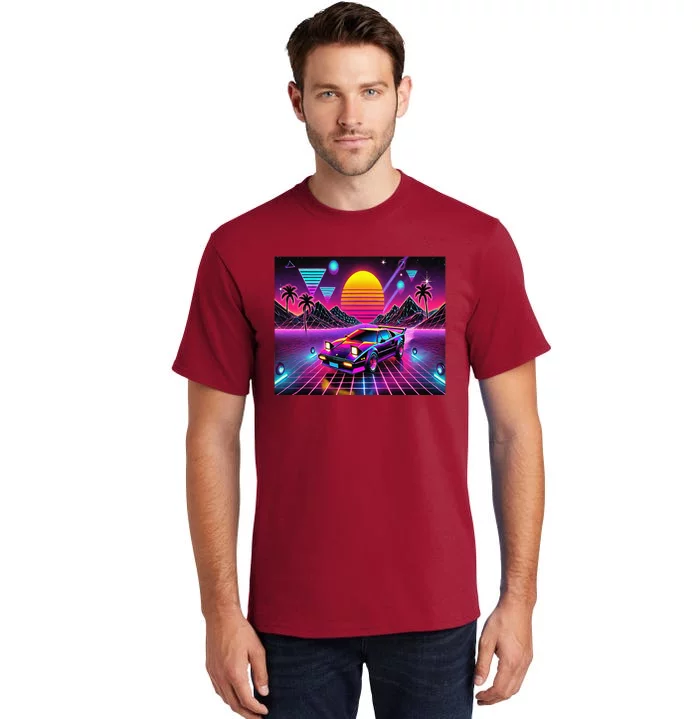 Retro 80s Futuristic Car Bright Vivid Sunset Scifi Artful Tall T-Shirt