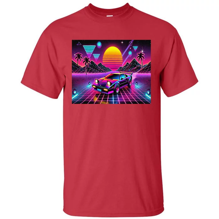 Retro 80s Futuristic Car Bright Vivid Sunset Scifi Artful Tall T-Shirt