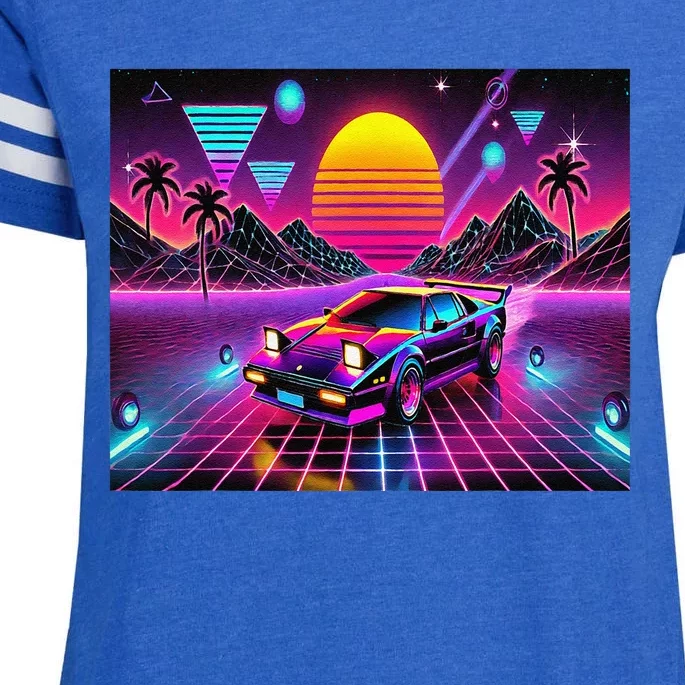 Retro 80s Futuristic Car Bright Vivid Sunset Scifi Artful Enza Ladies Jersey Football T-Shirt