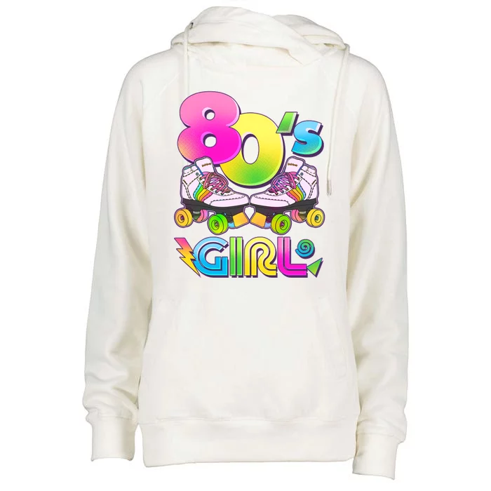 Retro 80's Girl Cute Roller Skates Womens Funnel Neck Pullover Hood