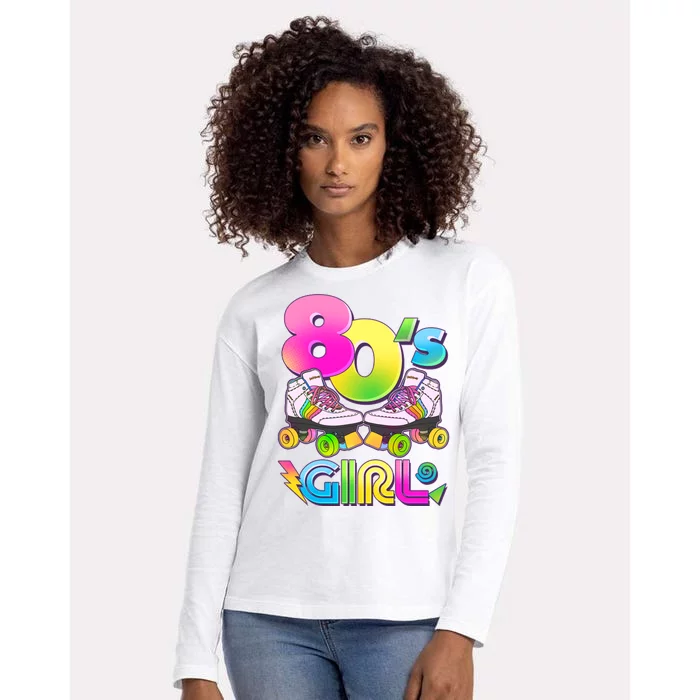 Retro 80's Girl Cute Roller Skates Womens Cotton Relaxed Long Sleeve T-Shirt