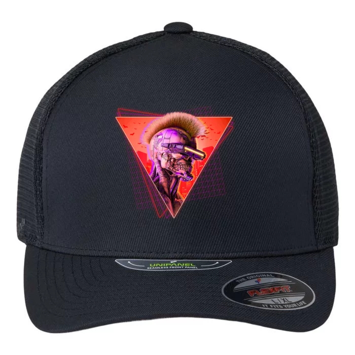 Retro 80s Halloween Cyberpunk Skeleton Flexfit Unipanel Trucker Cap