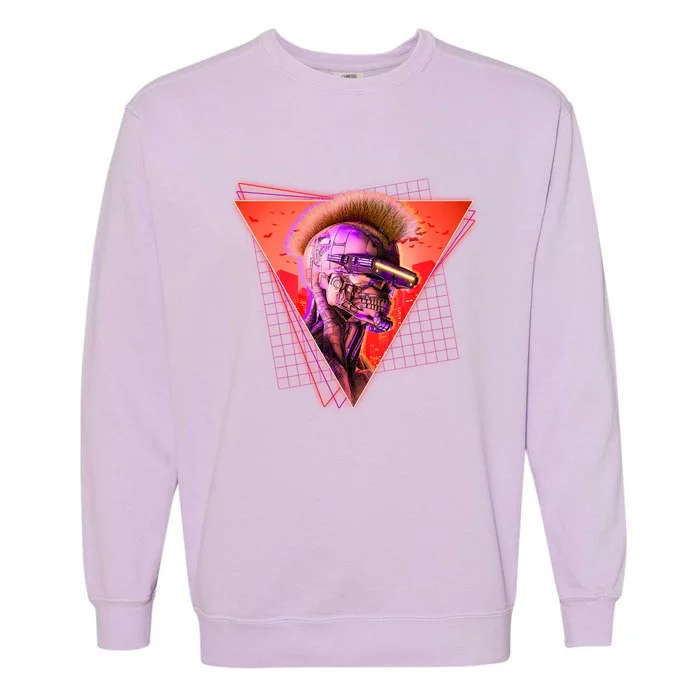 Retro 80s Halloween Cyberpunk Skeleton Garment-Dyed Sweatshirt