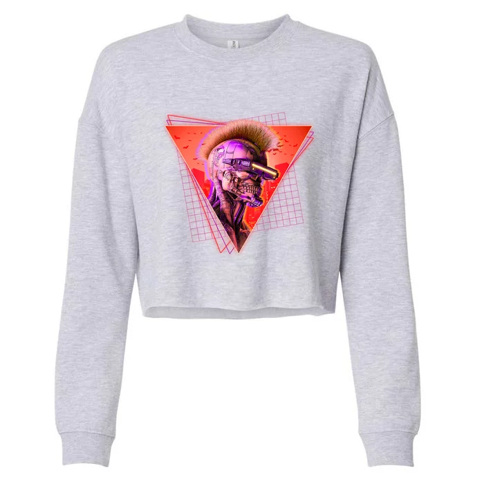 Retro 80s Halloween Cyberpunk Skeleton Cropped Pullover Crew