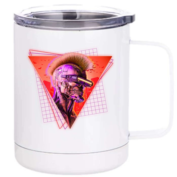 Retro 80s Halloween Cyberpunk Skeleton Front & Back 12oz Stainless Steel Tumbler Cup