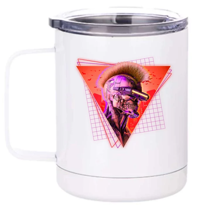 Retro 80s Halloween Cyberpunk Skeleton Front & Back 12oz Stainless Steel Tumbler Cup