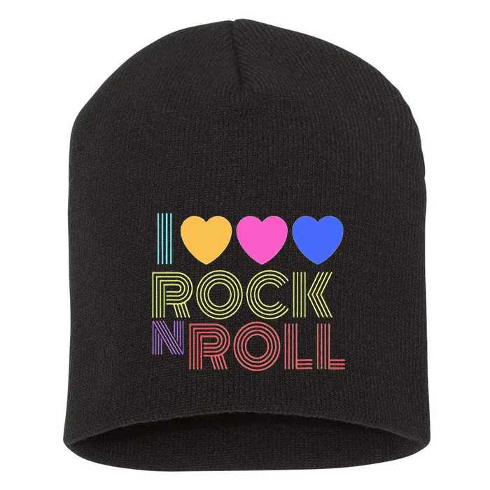 Retro 80s Hearts I Love Rock N Roll Music For Fans Young Short Acrylic Beanie