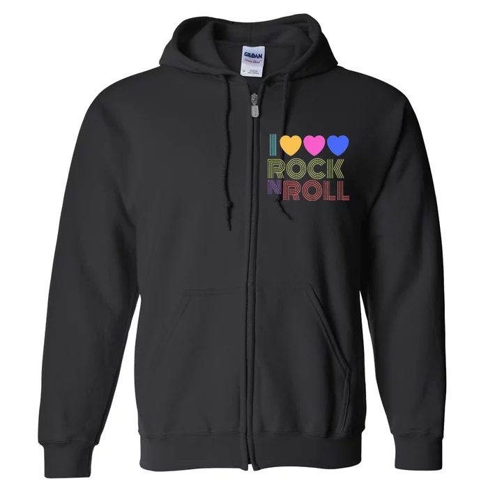 Retro 80s Hearts I Love Rock N Roll Music For Fans Young Full Zip Hoodie