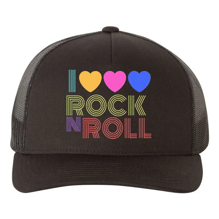 Retro 80s Hearts I Love Rock N Roll Music For Fans Yupoong Adult 5-Panel Trucker Hat