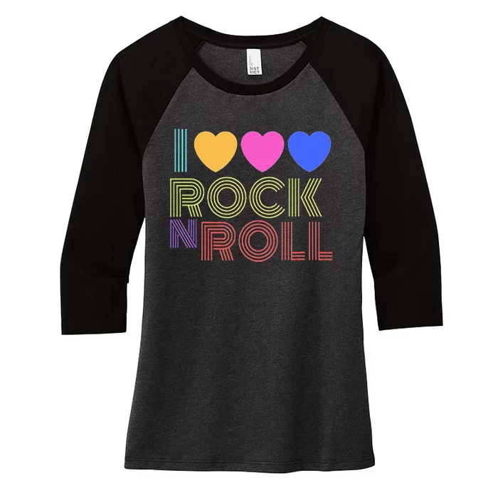 Retro 80s Hearts I Love Rock N Roll Music For Fans Women's Tri-Blend 3/4-Sleeve Raglan Shirt