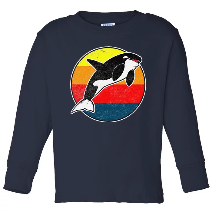 Retro 80s Killer Whale Vintage Beach Design Toddler Long Sleeve Shirt